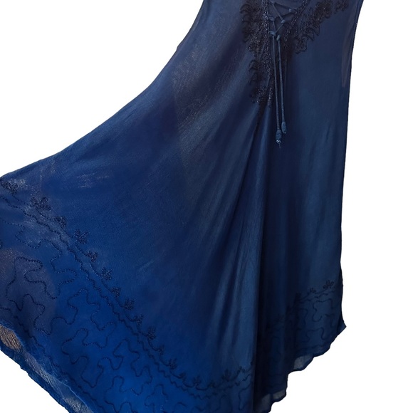 Jessica Taylor Womens  Blue Tie Up Embroidered Details Curved Hem Dress one size - Picture 4 of 10